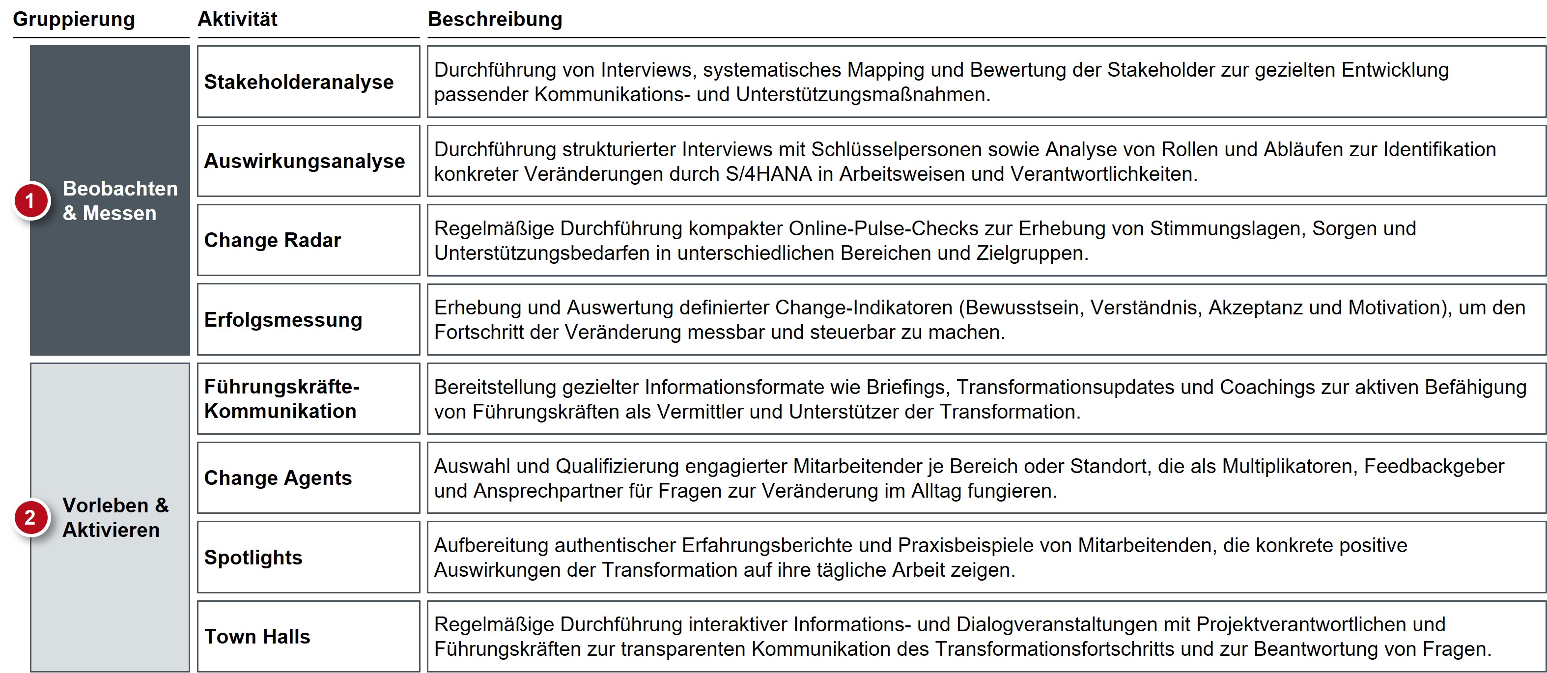 Zuordnung operativer Aktivitäten zu den vier Steuerungsdimensionen