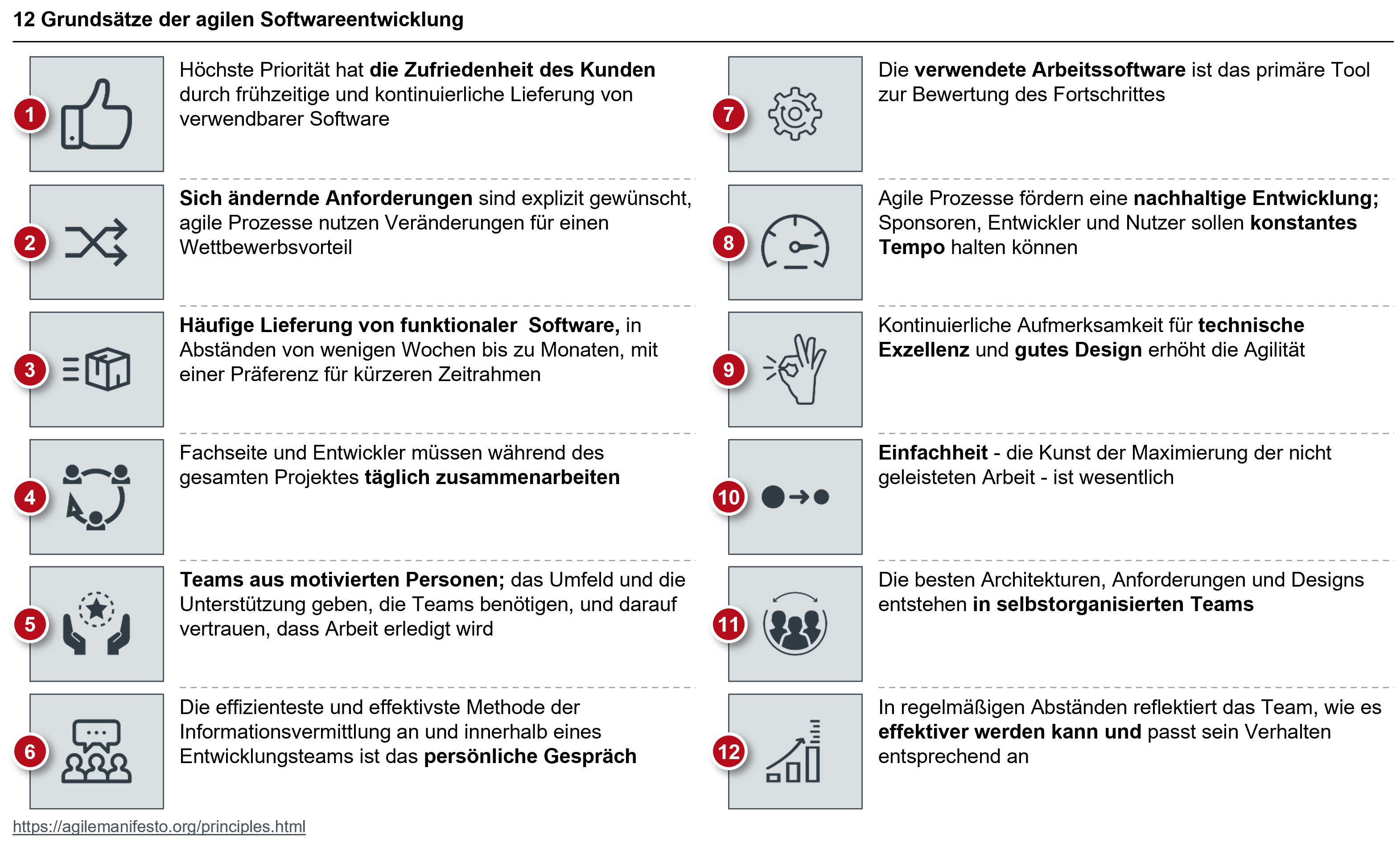 Abbildung 1: Die 12 Grundsätze der agilen Softwareentwicklung